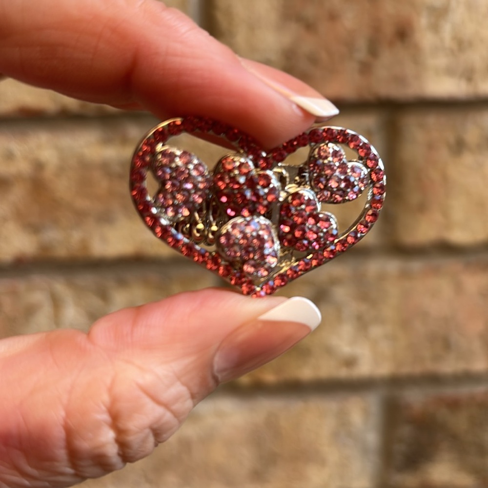 New - Adjustable Heart, Rhinestone Ring - image 5